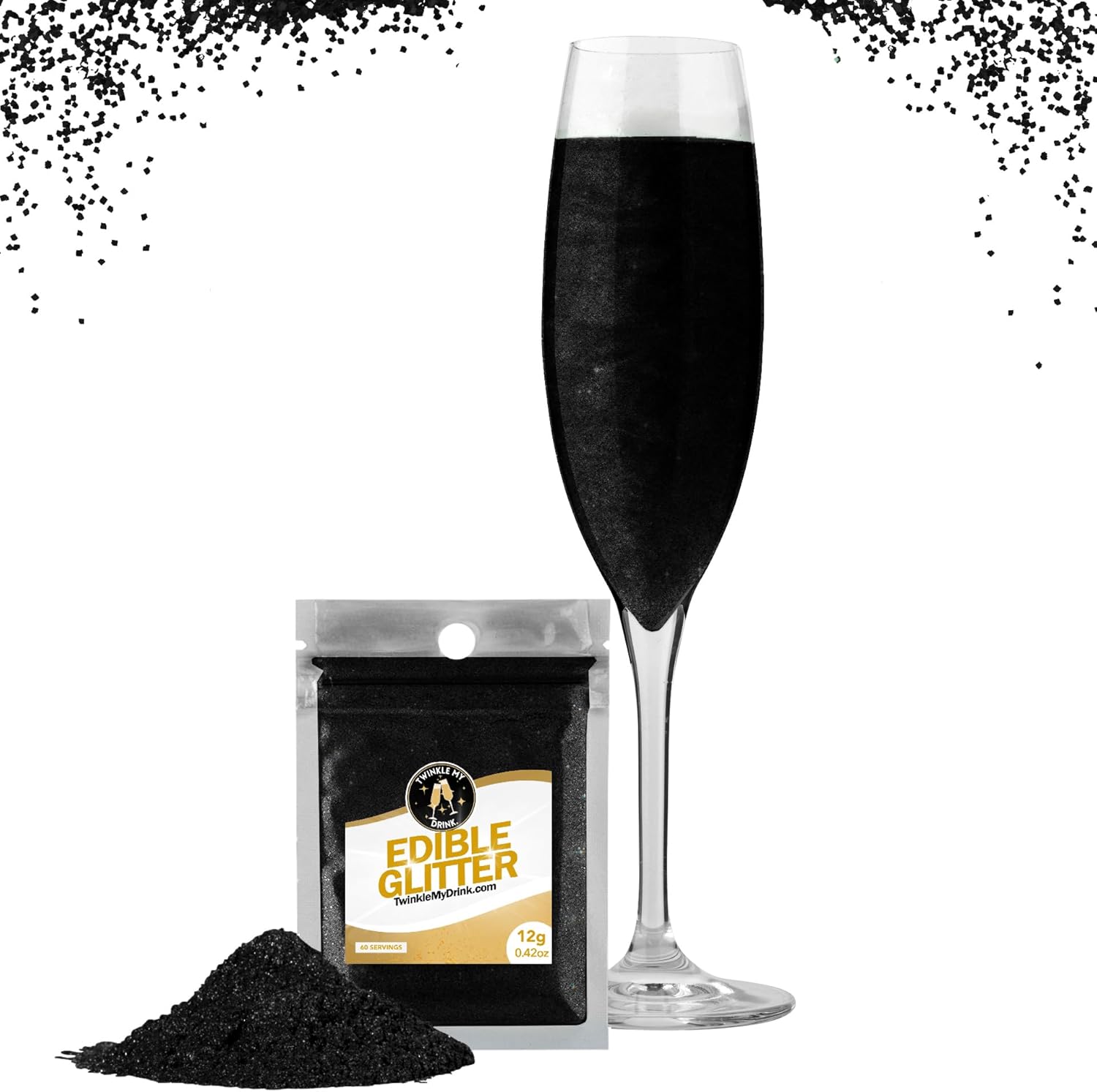 Twinkle My Drink® Paillettes comestibles pour boissons, couleurs assorties, 12 grammes Naty Shop Noir