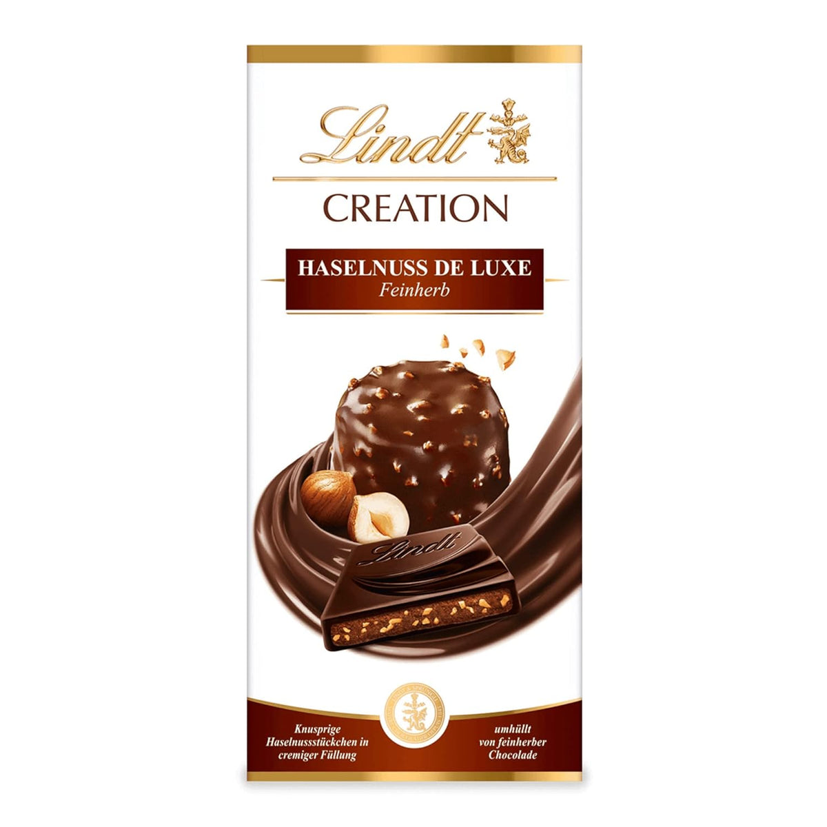 Lindt Creation Hazelnoot De Luxe Reep - Pure chocolade met knapperige hazelnoten in een romige vulling