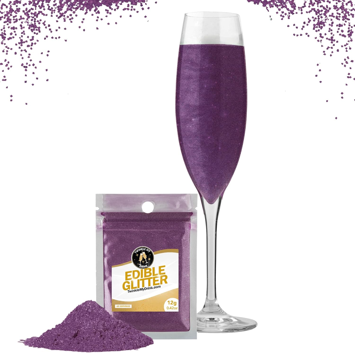 Twinkle My Drink® Paillettes comestibles pour boissons, couleurs assorties, 12 grammes Naty Shop Violet