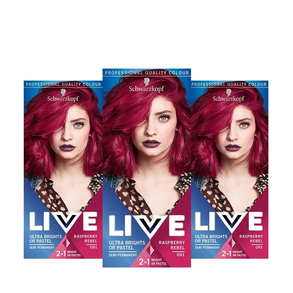 Live Ultra Bright ou Pastel Red Hair Dye 3 Pack Semi Permanent Color dure jusqu'à 15 lavages - 092 Pillar Box Red Naty Shop Hair Dye Red 1 Pack (Pack de 3)