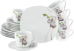 CreaTable, 24024, Série Square Orchid, Service de table 18 pièces pour 6 personnes, Service à café en porcelaine, Passe au lave-vaisselle et au micro-ondes, Fabrication de qualité
