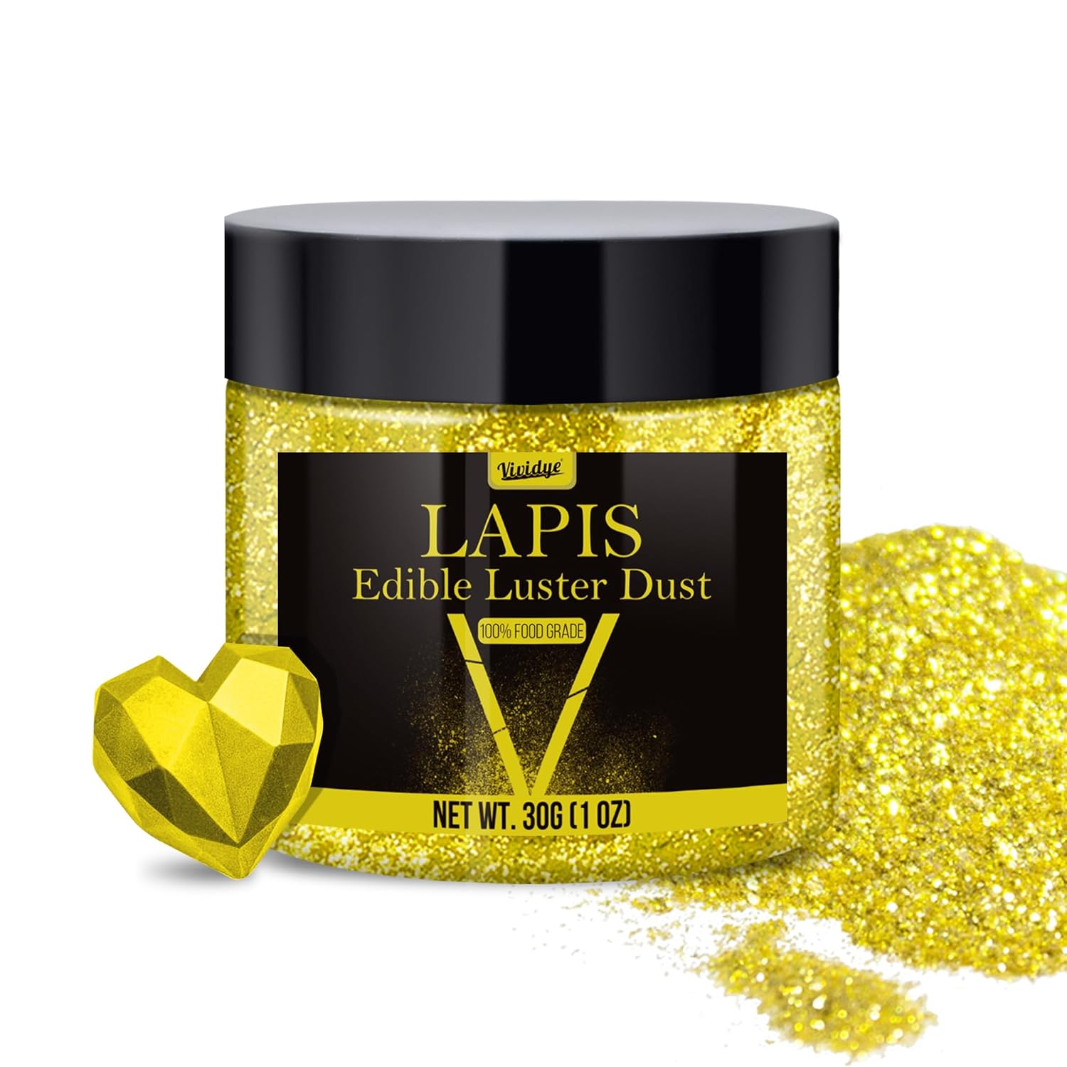 Paillettes comestibles, poussière, couleurs variées, 30 grammes Naty Shop Metallic Gold