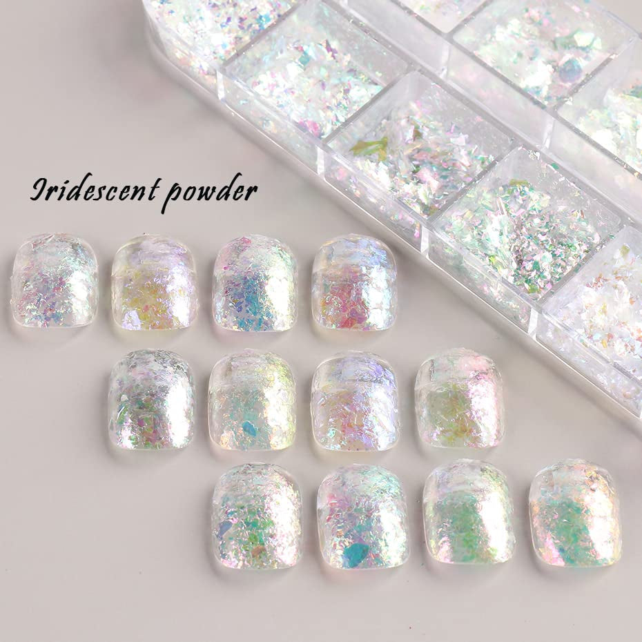 JMEOWIO – paillettes pour ongles, 12 grilles, Aurora, accessoires de décoration pour Nail Art, design des ongles