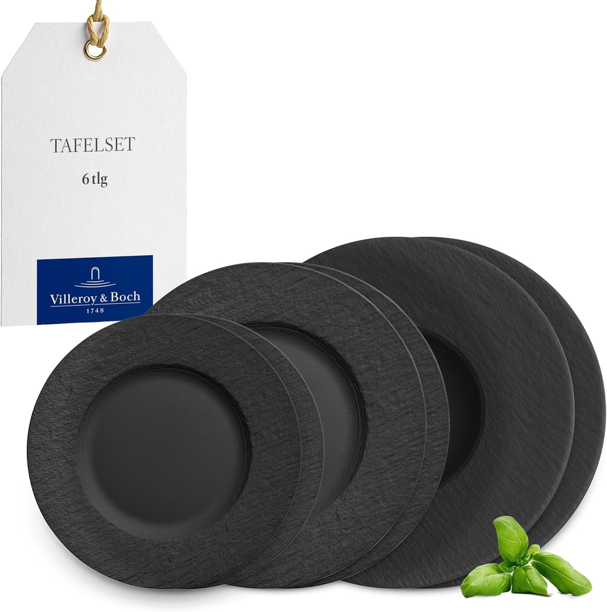 Villeroy & Boch - Manufacture Rock Service de Vaisselle, 6 Pièces, Service de Vaisselle pour 2 Personnes, Porcelaine Premium, Noir