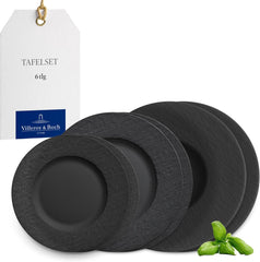 Villeroy & Boch - Manufacture Rock Service de Vaisselle, 6 Pièces, Service de Vaisselle pour 2 Personnes, Porcelaine Premium, Noir