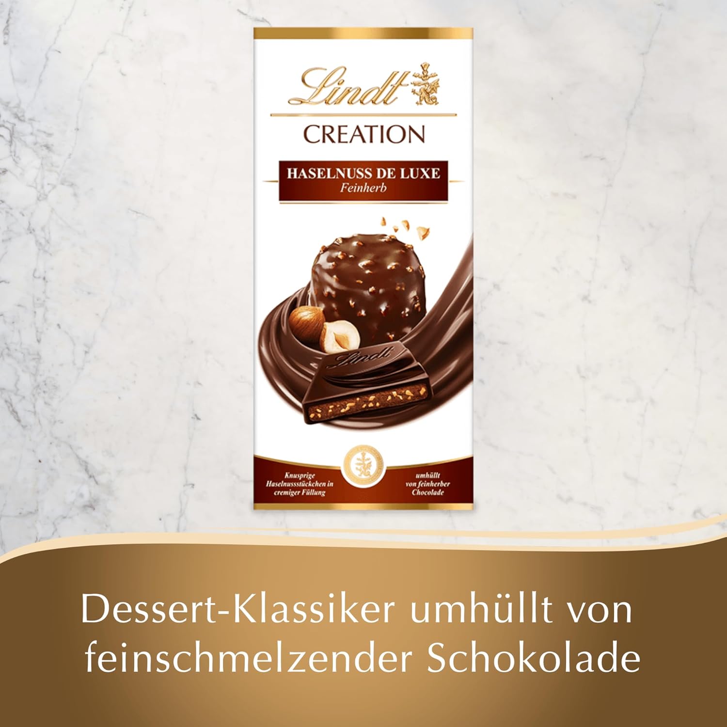 Lindt Creation Hazelnoot De Luxe Reep - Pure chocolade met knapperige hazelnoten in een romige vulling