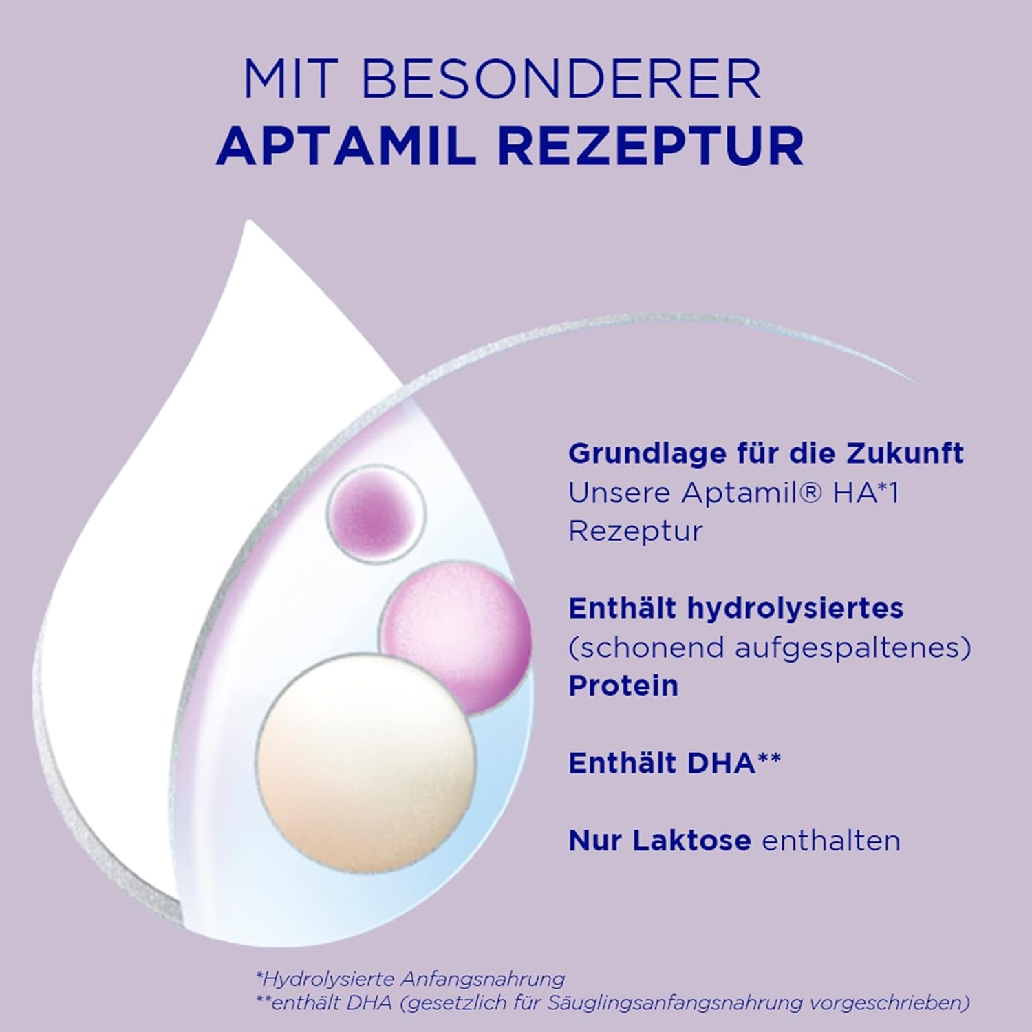Aptamil HA 1 – Mélange de lait de consommation, avec DHA, sans lactose, sans huile de palme, poudre de bébé, poudre de lait, 1x 800 g (emballage avec 4)