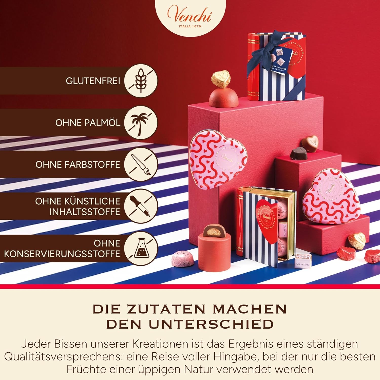 Venchi - Boîte de 9 Chocolats Assortis, 175g, Sans Gluten, Sans Colorants ni Conservateurs Artificiels, Idée Cadeau Saint Valentin