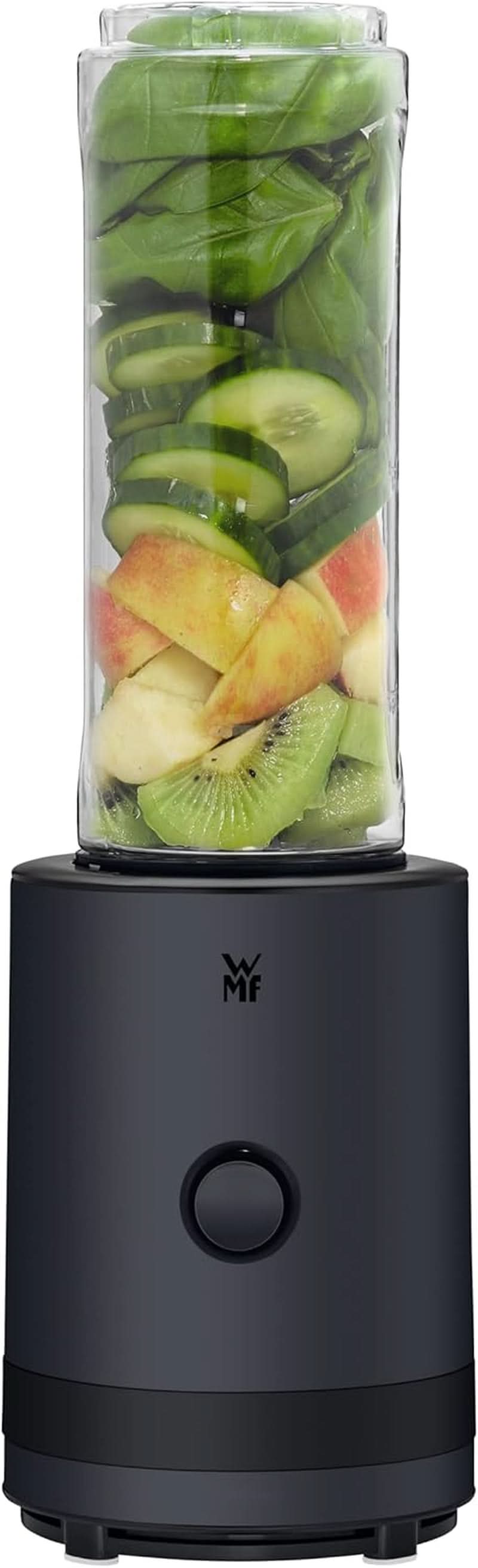 WMF Küchenminis Smoothie-To-Go, Mini batteur sur socle avec deux mixeurs/trinkbehältern 0,6L, Mixer Hochleistungsmixer 300 W, Edelstahl Matt, Schwarz Kitchen Naty Shop