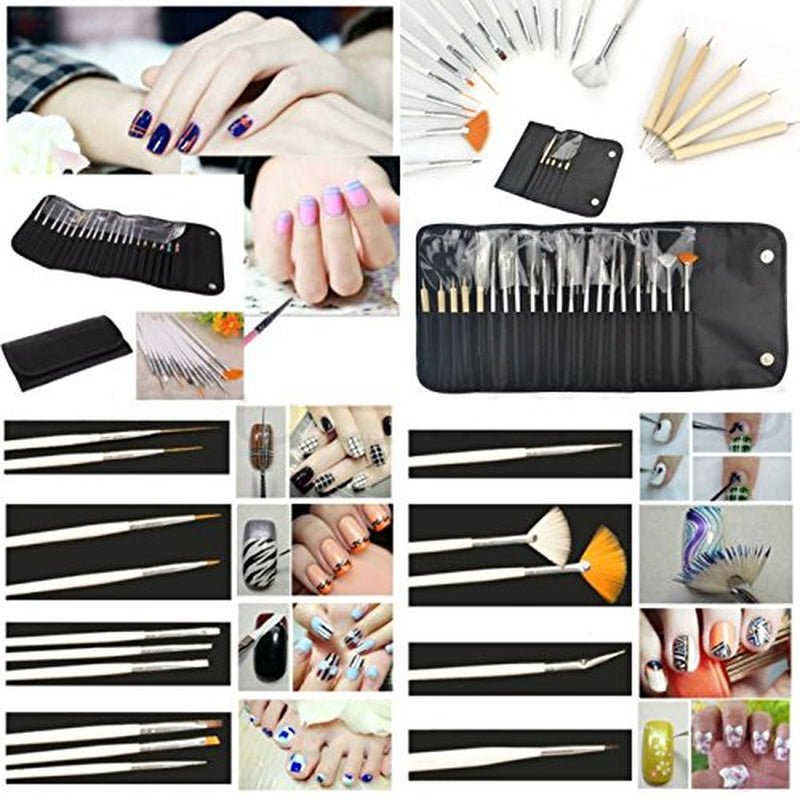 ® 20 X Pinceaux à Ongles Professionnels, Gel, Pinceaux de Peinture, Pinceaux d'Artiste, Kit de Pinceaux à Ongles Français, Ensemble d'Outils à Pointe Pointue, pour la Conception des Ongles, la Peinture, le Motif à Points, etc., avec Sac