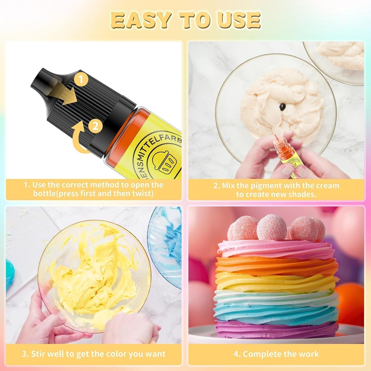 Colorant alimentaire 6 couleurs x 12 ml, colorant alimentaire liquide hautement concentré pour la pâtisserie, kit de colorants alimentaires pour fondants, gâteaux de Noël, macarons, beignets, biscuits (arc-en-ciel)