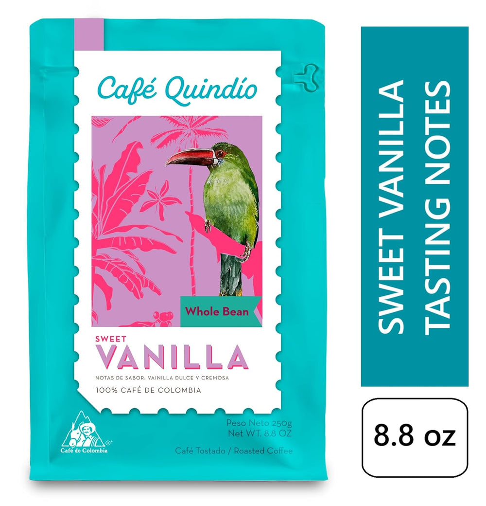 Café de spécialité Café Quindio - Grains de café 100% Arabica, Colombie - aux notes naturelles de vanille douce (250g) - idéal pour le café filtre, les machines porte-filtres ou la presse française