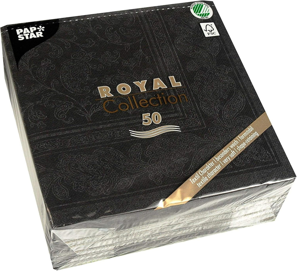 50 serviettes Collection ROYAL pli 1/4 40 X 40 noir "Ornements"