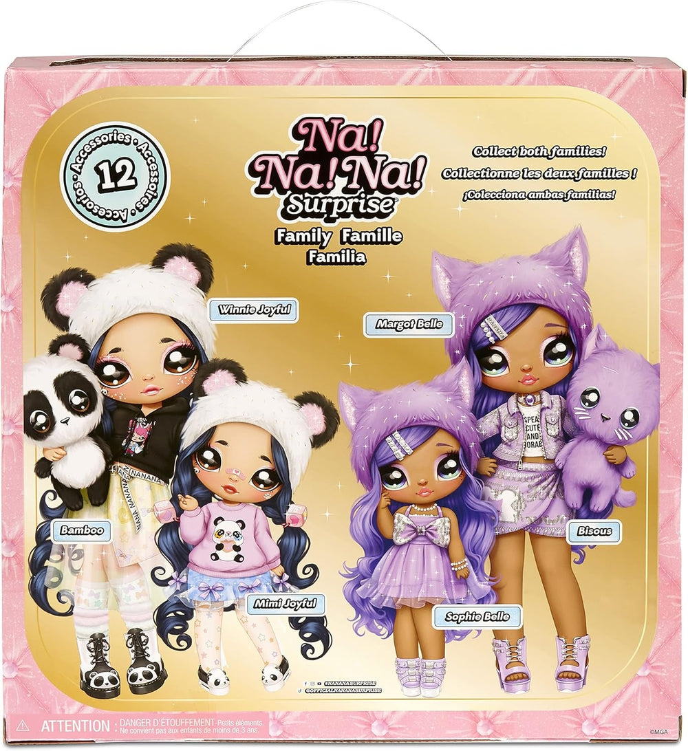 Na! Na! Na! SurpriseFamilie - 3er Set Plüschpuppen - 2 Modepuppen mit langen Haaren und 1 Haustier - Lavender Kitty Familie - 12 Accessoires und Outfits und ein niedliches Plüschkätzchen