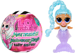Mdr Surprise ! Mermaid Makeover Magic Baby Sisters – Queue de sirène à couleur changeante avec boule de palourde à exposer, 6 poupées à collectionner – 4 ans et plus