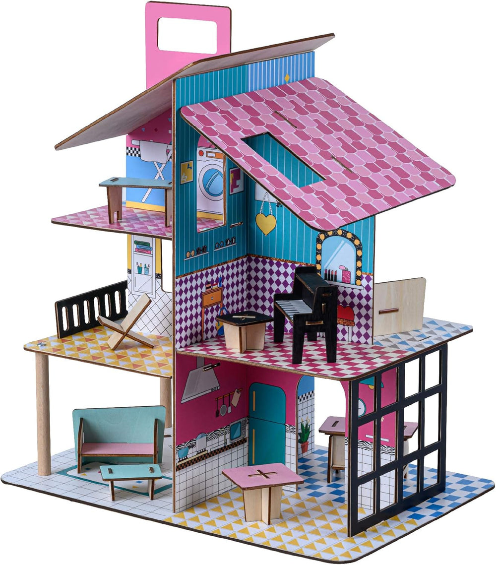 Olivia's Little World 360 Maison de poupée en bois pour enfants, poupées de 8,9 cm et 12 accessoires, multicolore TD-13260C