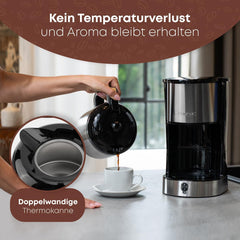 Cafetière Clatronic® avec carafe thermos pour 8 à 10 tasses de café (env. 1,2 l) | Cafetière filtre en inox | Carafe Thermos à Double Paroi | Aucune perte de température | Cafetière 800 W | KA 3805
