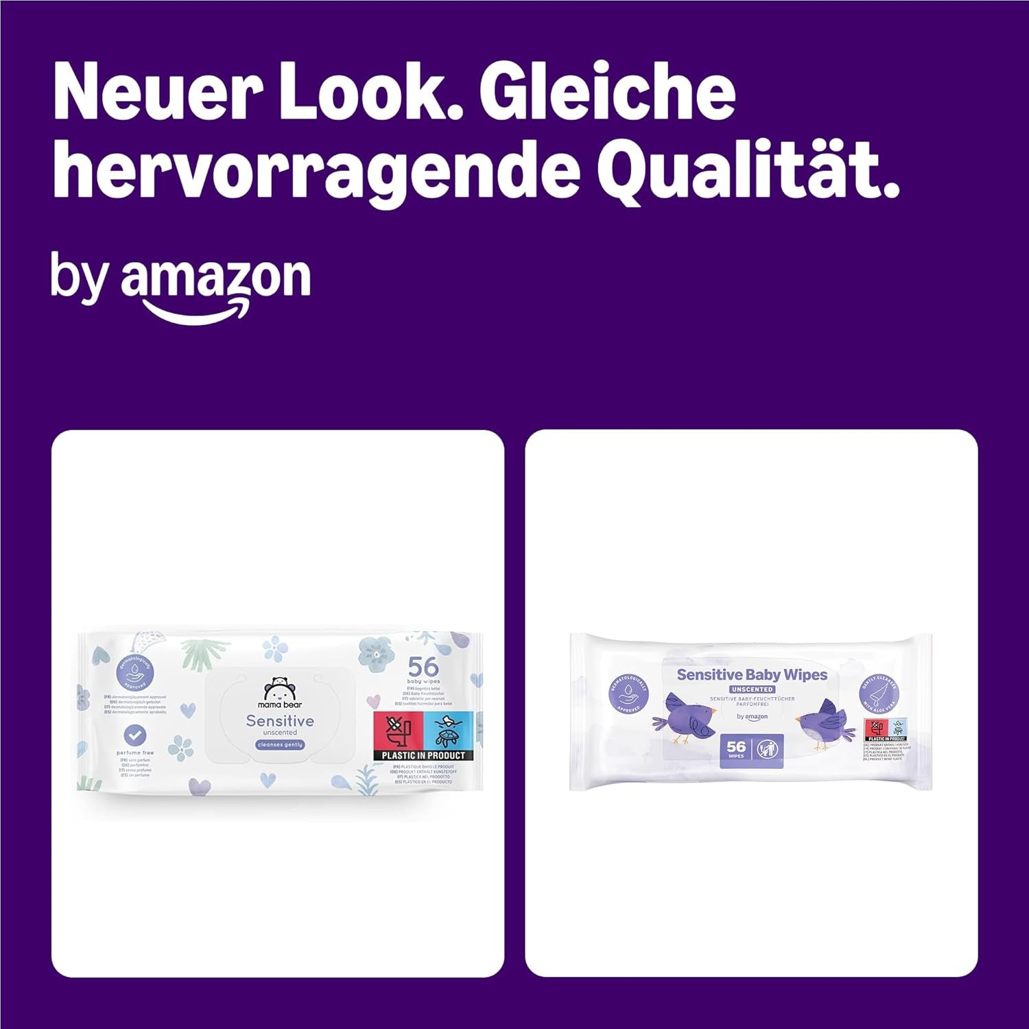 par Amazon Sensitive Baby Tücher, Unparfümiert, 1008 Feuchttücher, 18er-Packung á 56 Stück (Zuvor eine Marke von Mama Bear, gleiches Produkt)