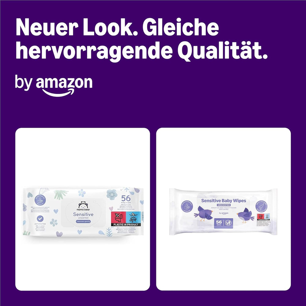 par Amazon Sensitive Baby Tücher, Unparfümiert, 1008 Feuchttücher, 18er-Packung á 56 Stück (Zuvor eine Marke von Mama Bear, gleiches Produkt)