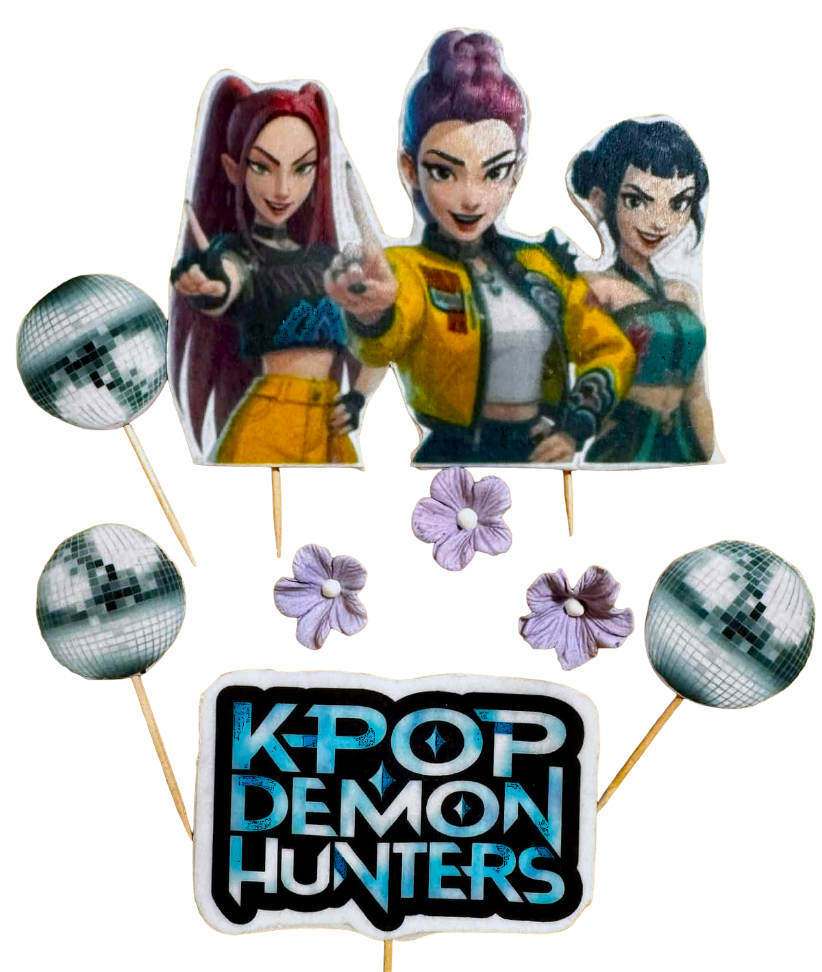 K-Pop Demon Hunters Décorations comestibles Set 7 - Figurines en pâte à sucre sucrée pour gâteaux et fêtes