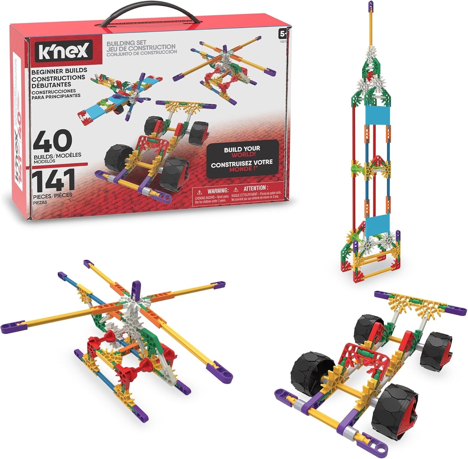 K'NEX 15210 Baukasten für Anfänger mit 40 Modellen, Lernspielzeug für Jungen und Mädchen, 141-teiliges Lernset, Konstruktionsspielzeug für Kinder, Bauspielzeug ab 5 Jahren