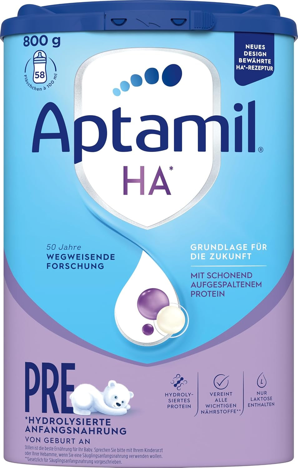 Aptamil HA PRE – Mélange de lait de consommation, avec DHA, sans lactose, sans huile de palme, lait pour bébé, poudre de lait, 1x 800 g