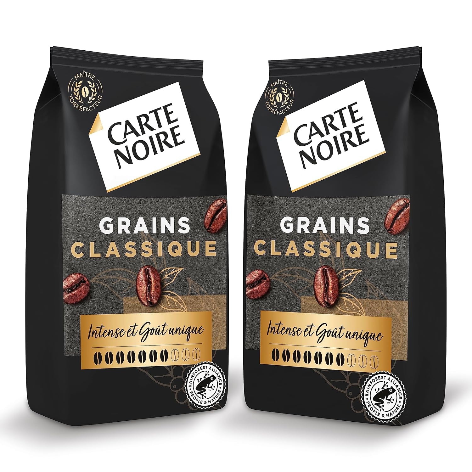 Carte Noire - Café en grains - Classique - Pur Arabica - Certifié Rainforest Alliance - 2 sacs de 1 kg chacun