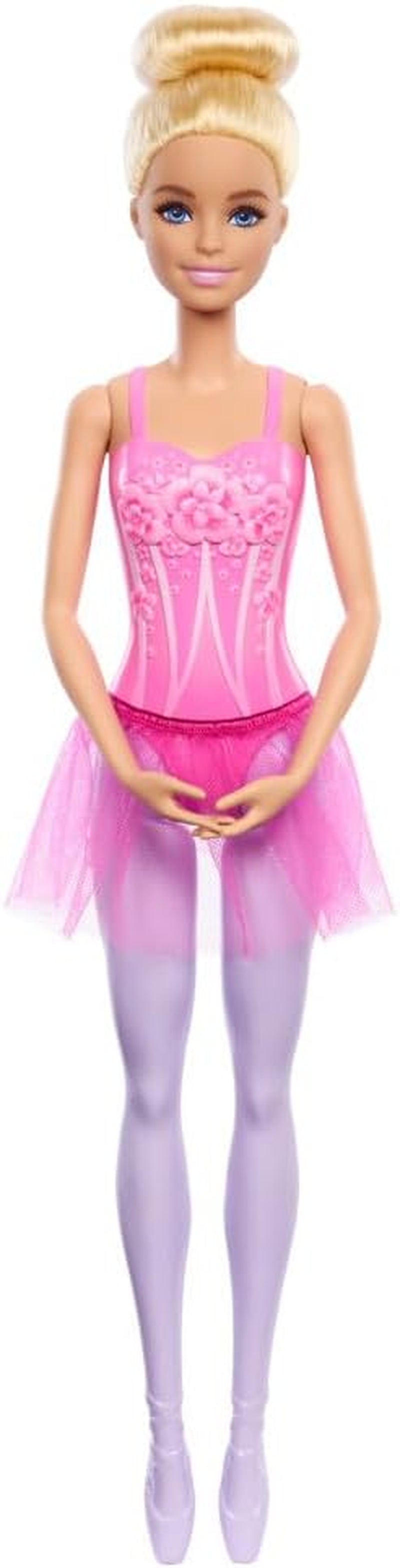 Barbie Ballerina-Puppe, Blonde Modepuppe in lilafarbenem, ausziehbarem Tutu, mit Ballettarmen und Ballerinaspitzenschuhen, HRG34