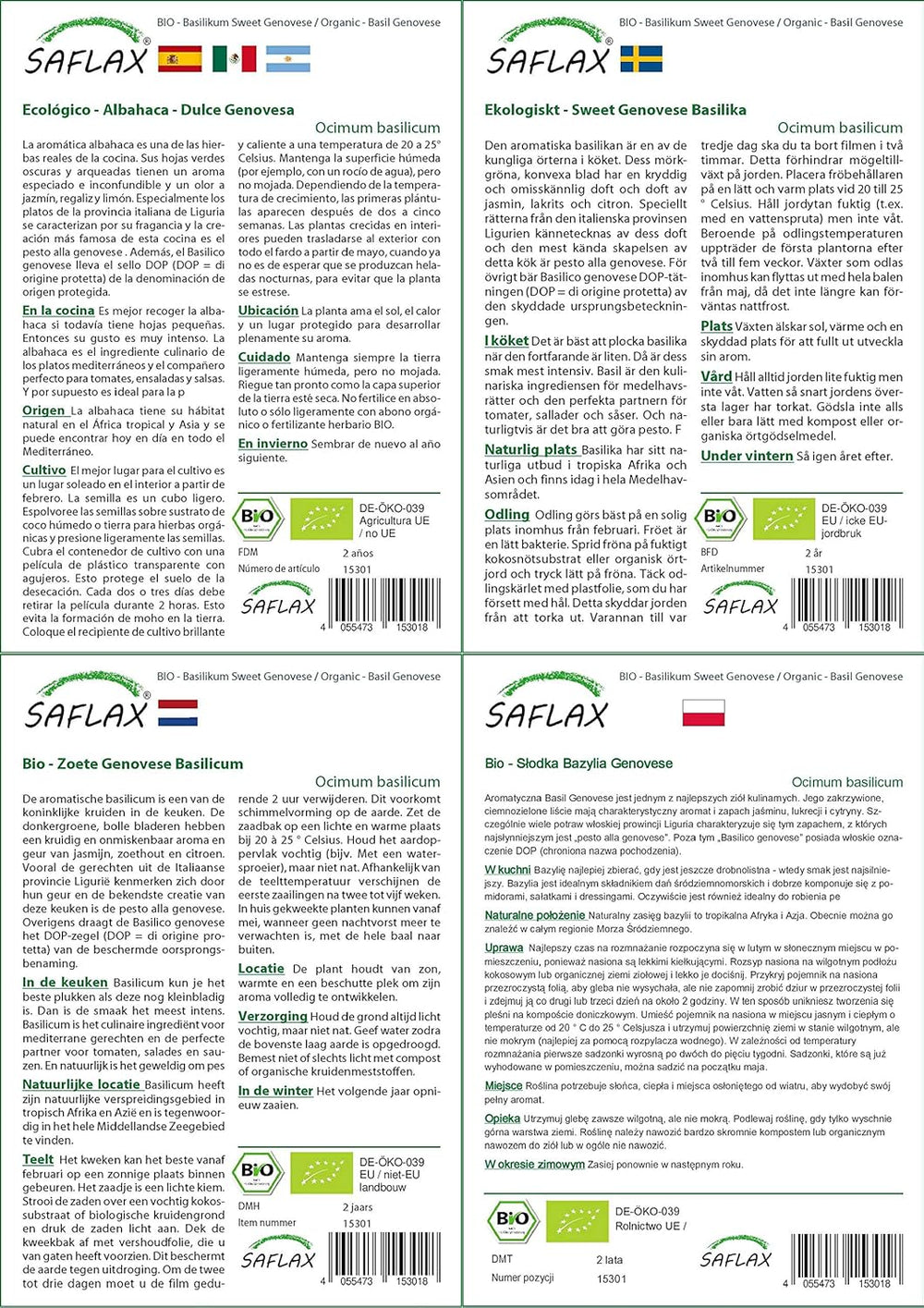 SAFLAX - Geschenk Set - BIO - Basilikum Sweet Genovese - 800 Samen - Mit Geschenk- / Versandbox, Versandaufkleber, Geschenkkarte Und Anzuchtsubstrat - Ocimum Basilicum
