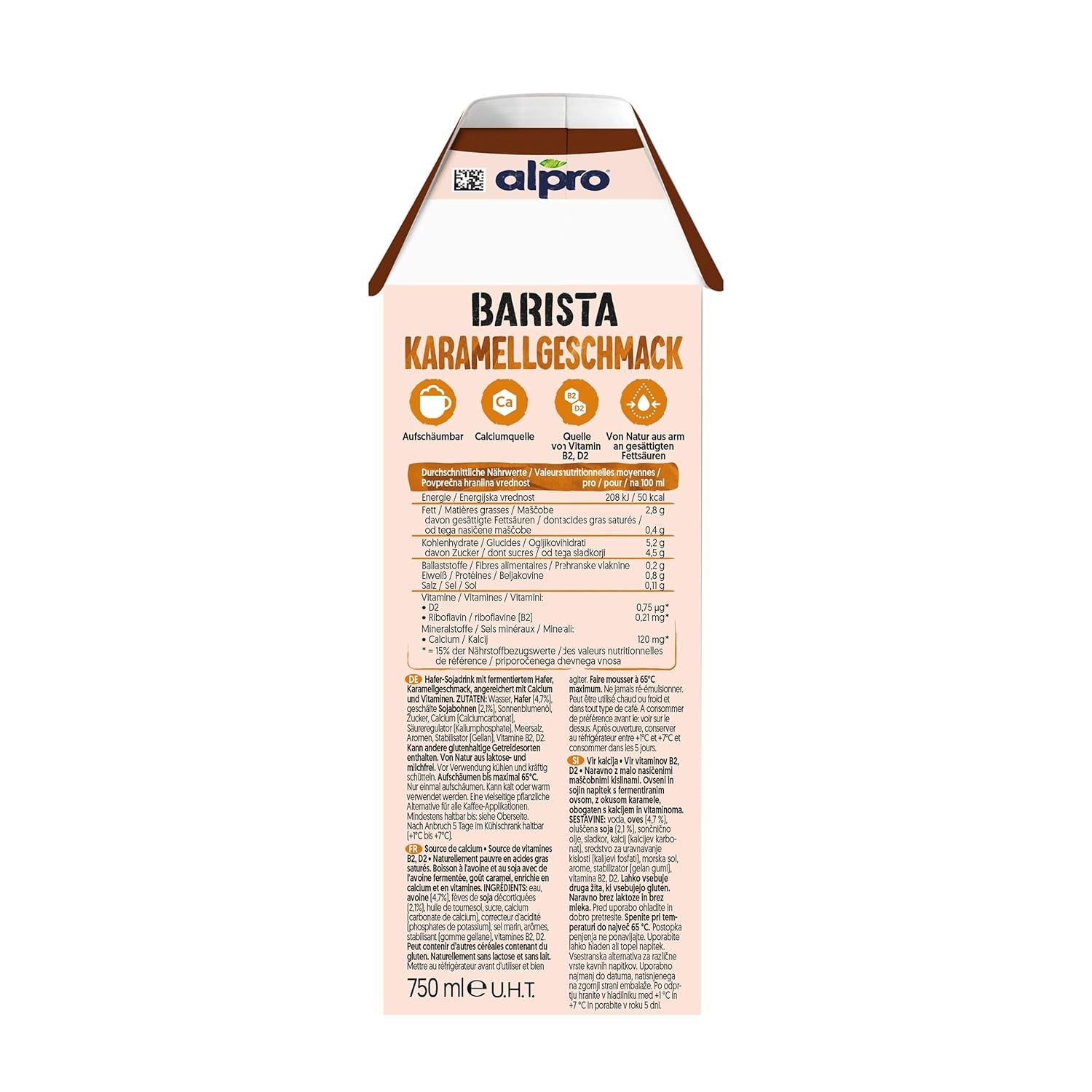 Alpro Barista Karamell – Zum Aufschäumen – Von Natur sans lactose – 8 x 750 ml – Haltbar