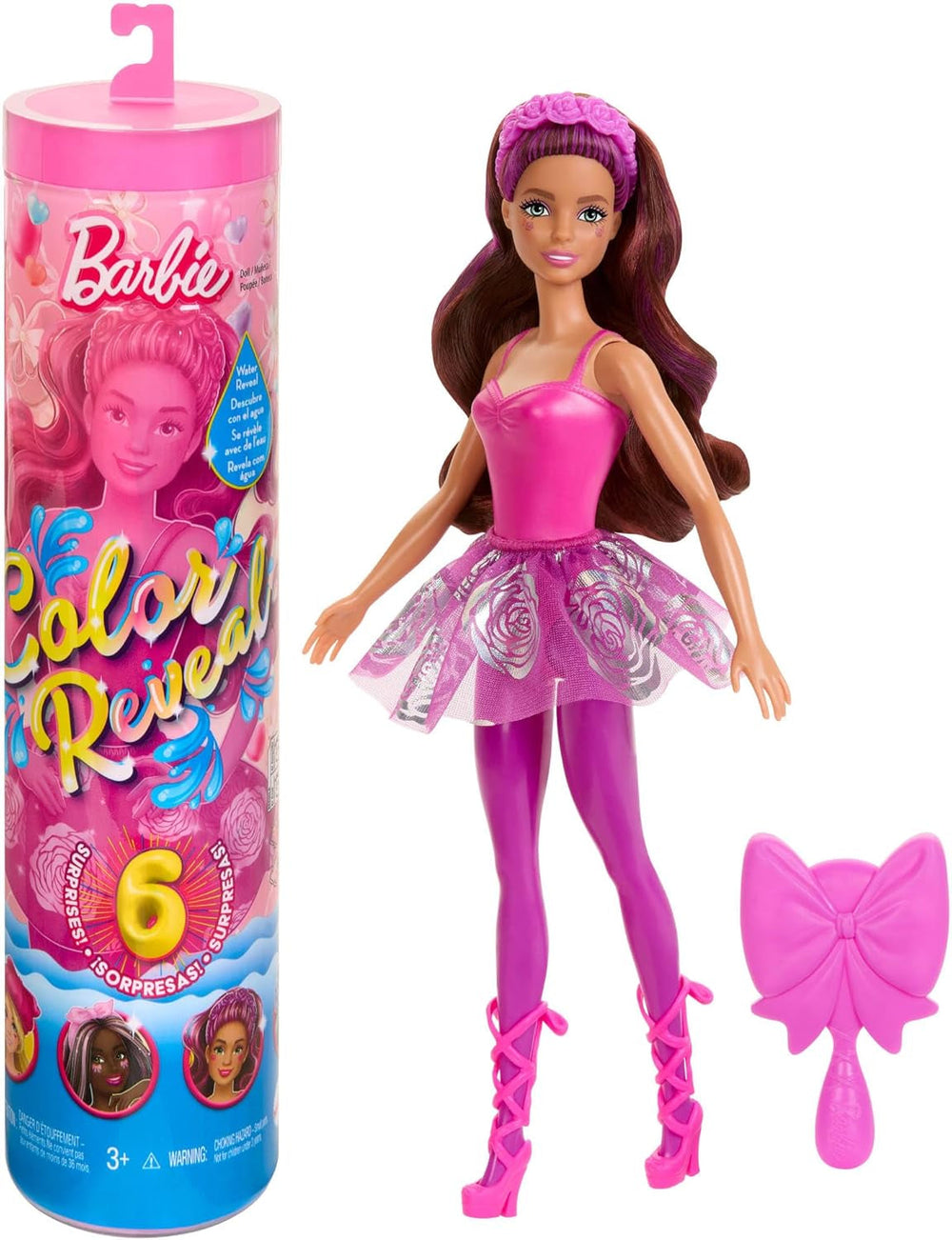 Poupée et accessoires Barbie Color Reveal, série Ballerine, 6 surprises à déballer, y compris changement de couleur, inspirées de la principale tendance du ballet (les styles peuvent varier), HRK17 Naty Shop Dolls Titre par défaut