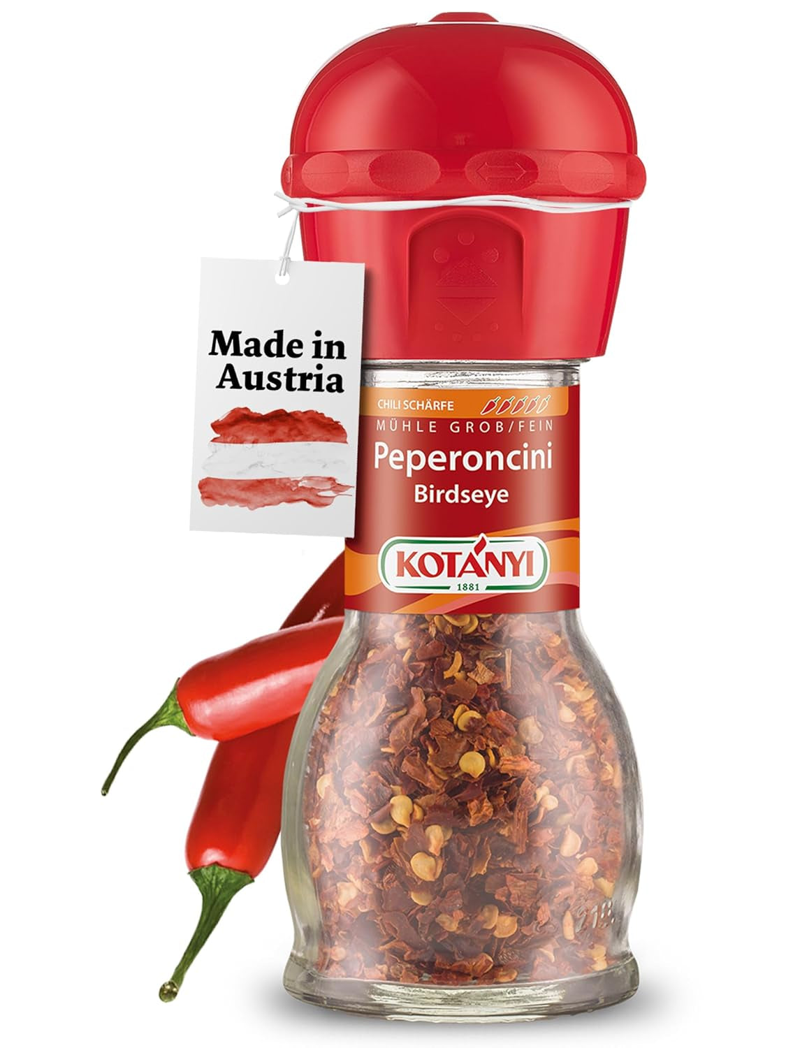 KOTÁNYI Chili Birdseye Pepperoncini Mühle, scharf zum frischen Mahlen, 1er Pack (1 x 27g)