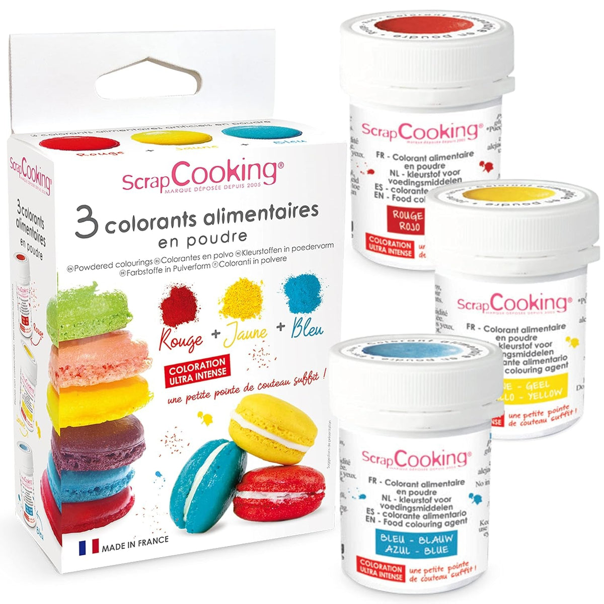 Scrapcooking - Lot de 3 Colorants Alimentaires en Poudre - Rouge Jaune Bleu - Colorant Alimentaire pour Pâtisserie, Gâteaux, Biscuits, Pâte, Fondant, Rainbow Cake - 4011