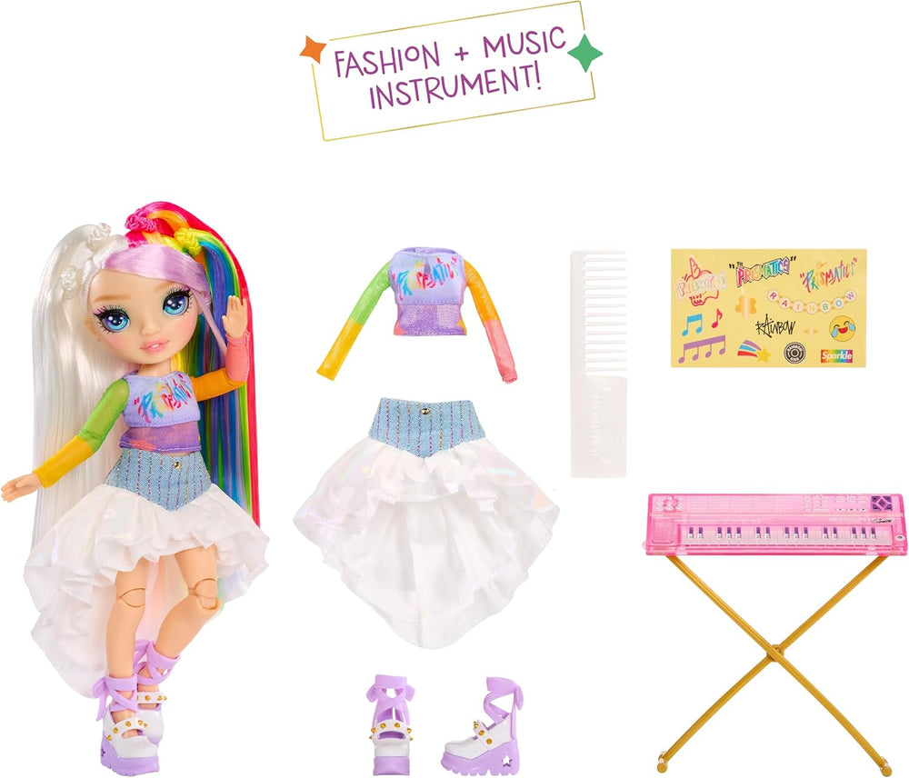 Rainbow High Junior High Rock Band - Amaya, Rainbow Colors - Poupée mannequin de 23 cm avec clavier, personnalisable avec des autocollants, jouet articulé et mignon pour enfants à partir de 4 ans