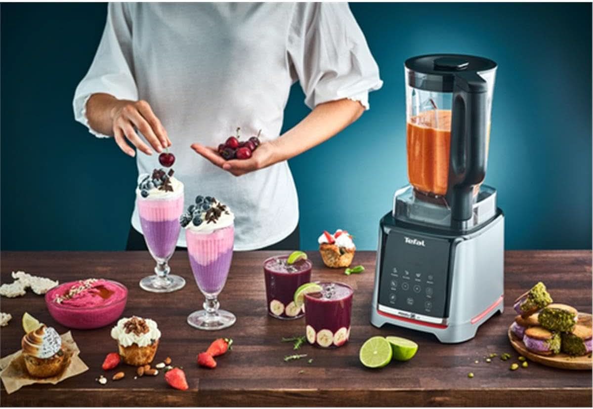 Tefal Infinymix Hochgeschwindigkeits-Standmixer, 5 Auto-Programme + Manuale Einstellung, 2.6-L-Tritan-Behälter, Inkl. Reisebecher/Stampfer/Rezeptheft 600 ml, argent, BL91HD31 mère et enfant Naty Shop
