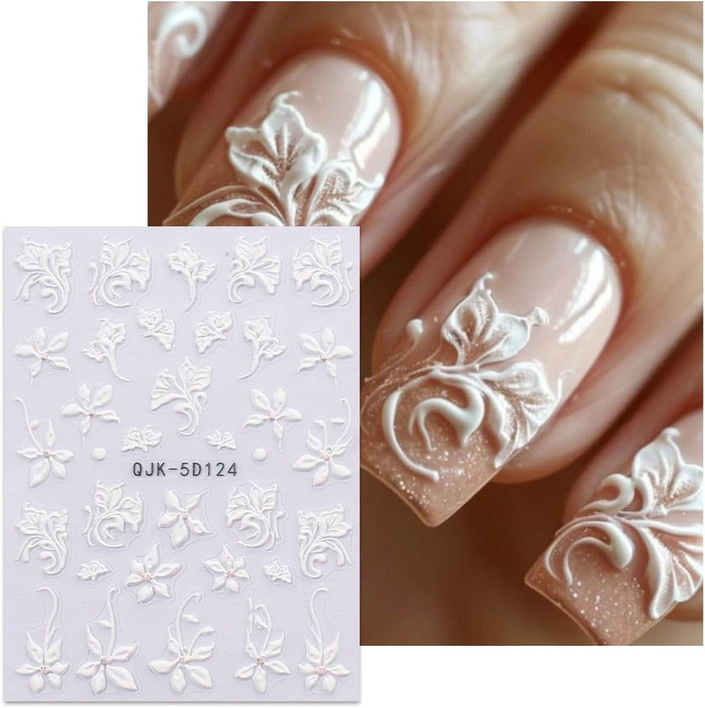 JMEOWIO 3D Nagelsticker Blumen Nail Art Sticker Selbstklebend Nagelaufkleber 5D Stereoskopisch Frühling Sommer Dekoration Nageldesign Zubehör 4 Blatt