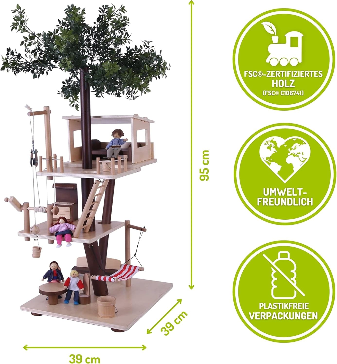 Cabane dans les arbres en bois Everearth - Maison de poupée pour enfants à partir de 3 ans - Maison de jeu durable avec accessoires - Certifié Fsc® - Jouet en bois parfait pour un jeu imaginatif - Meubles de maison de poupée EE33767 Naty Shop