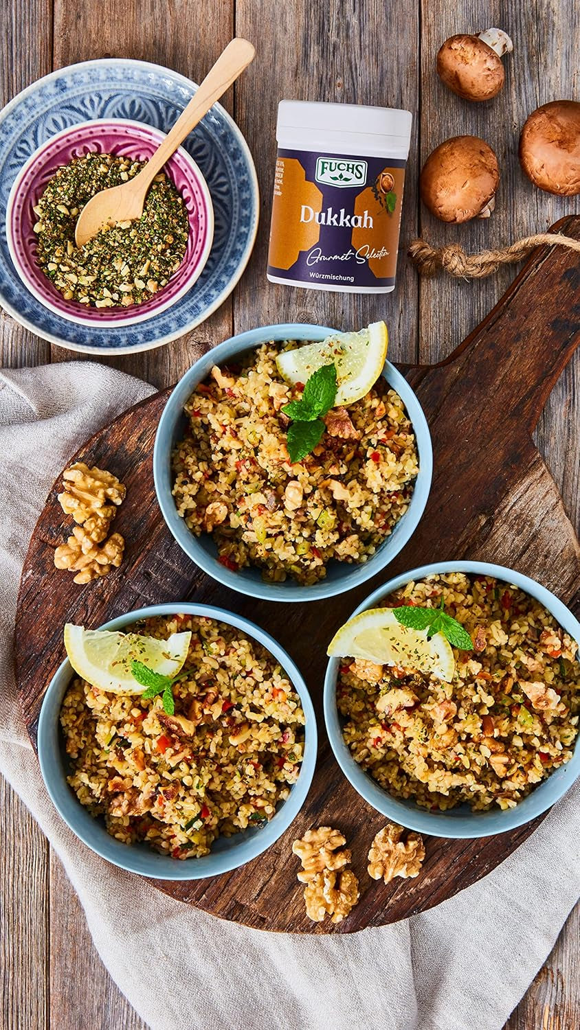 Fuchs Gewürze Gourmet Selection Naher Osten-Afrika – Dukkah Gewürzmischung, nachfüllbarer Gewürz Mix, zum Verfeinern von Fisch und Lamm, végétalien, 50 g