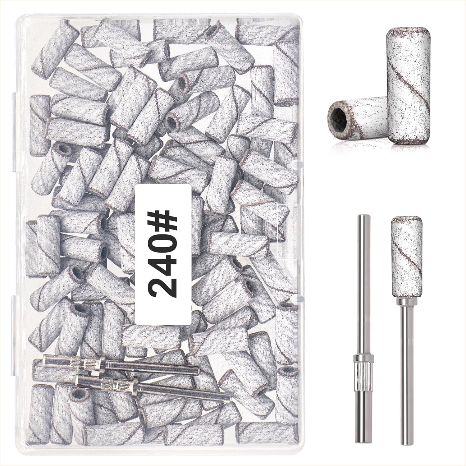 BLESWIN 100 petites bandes abrasives pour forets à ongles, grain fin 240 avec 2 forets de 3 mm, mini bandes abrasives pour polir les ongles naturels et nettoyer les cuticules pour la préparation, rose