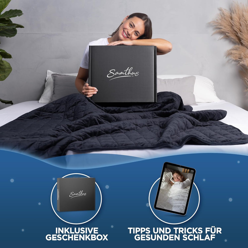 Samthus Couverture lestée 135X200Cm 9Kg Sherpa Fleece - Certifié Oeko-Tex - Couverture thérapeutique et couverture de relaxation - Dormez mieux avec notre couverture lourde - Couverture lestée - noir Lits et Couvertures Besuche den Samthus-Store