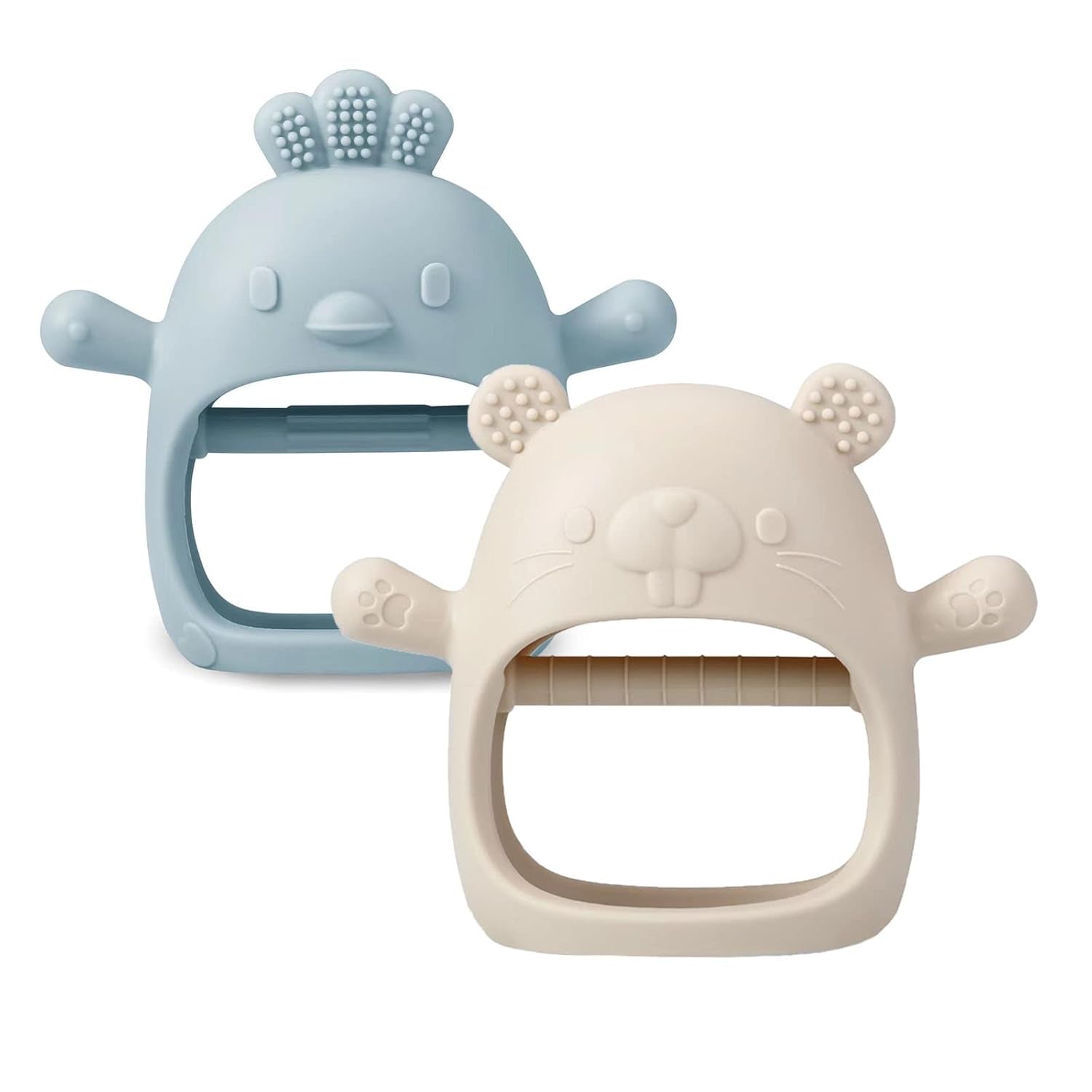 PandaEar Jouet de dentition en silicone pour bébé | Gant de dentition suggéré | Sucette à mâcher pour soulager la douleur (blanc/rose)