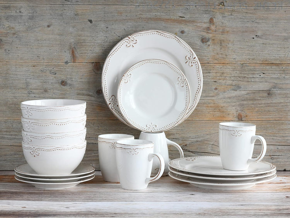 CreaTable, 23601, Série Romantic Vintage, Service de table 16 pièces pour 4 personnes, Service combiné en porcelaine, Passe au lave-vaisselle et au micro-ondes, Fabrication de qualité