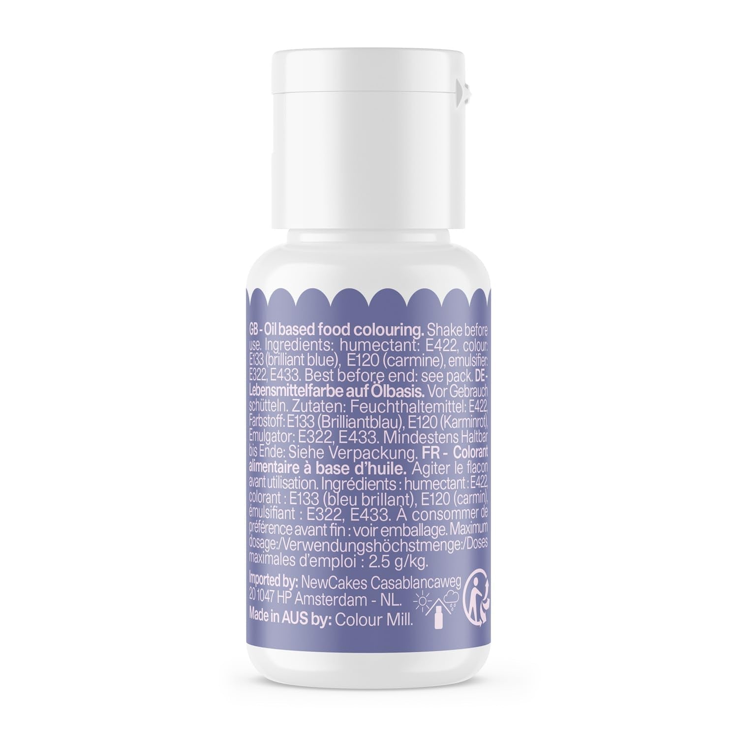 Colorant alimentar pe bază de ulei Colour Mill Blend Violet - Colorant alimentar pentru ciocolată, fondant, brioșe, prăjituri, copt, macaroane - Colorant alimentar pentru decorarea torturilor - 100 ml