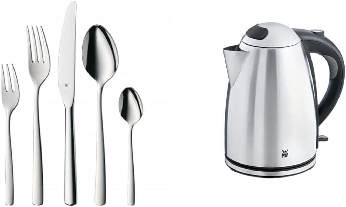 WMF Boston, set de couverts, 30 pièces, inox pour 6 personnes Kitchen Naty Shop Set + Bouilloire Stelio, 1,7 L Set Composite