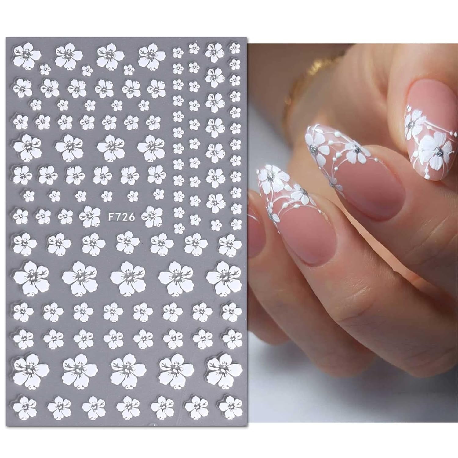 JMEOWIO Nagelsticker Frühling Weiße Blume 9 Blatt Nail Art Sticker Selbstklebend Nagelaufkleber Sommer Blumen Dekoration Nageldesign Zubehör
