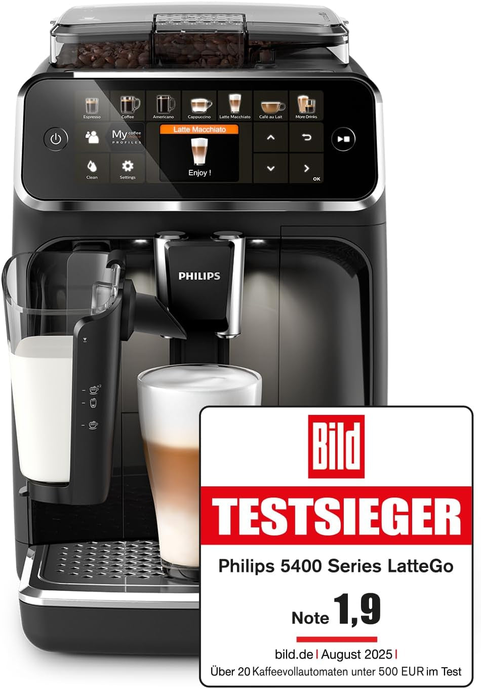 Machine à expresso Philips série 5400 – Profitez de 12 boissons, LatteGo à nettoyage rapide, écran TFT intuitif, réglages de café personnalisables, design de cuisine haut de gamme (EP5441/50)