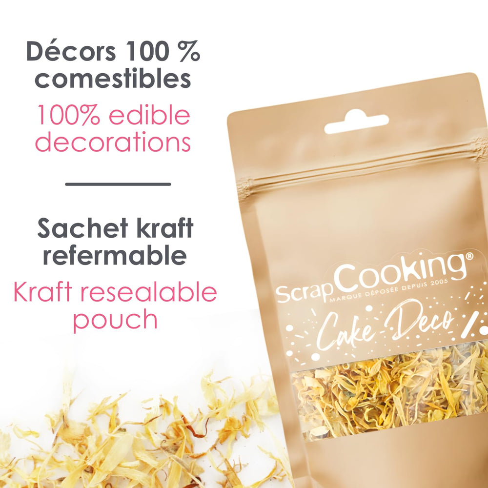 ScrapCooking - Soucis séchés 3,5 g - Fleurs comestibles - Décorations alimentaires pour pâtisserie - Pour desserts, gâteaux, tartes, muffins - Noël, printemps, anniversaire - Jaune doré - 7471