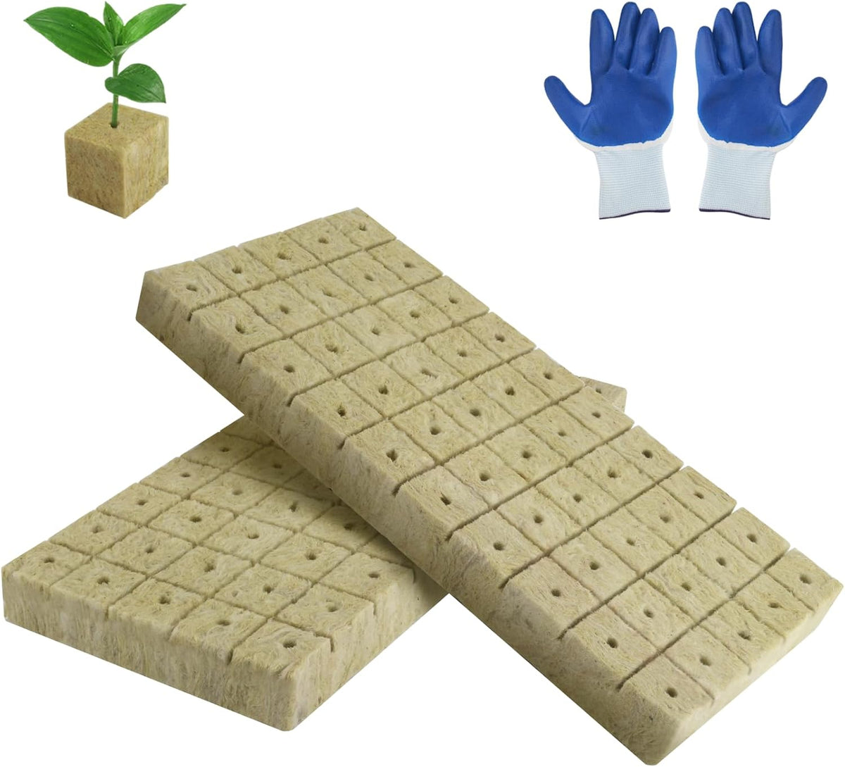 100 cubes de propagation de laine de roche 25x25x25mm avec gants Isolation en laine de roche Cubes de propagation à prise facile Hydroponique Cubes de laine de roche Boutures Propagation sans sol