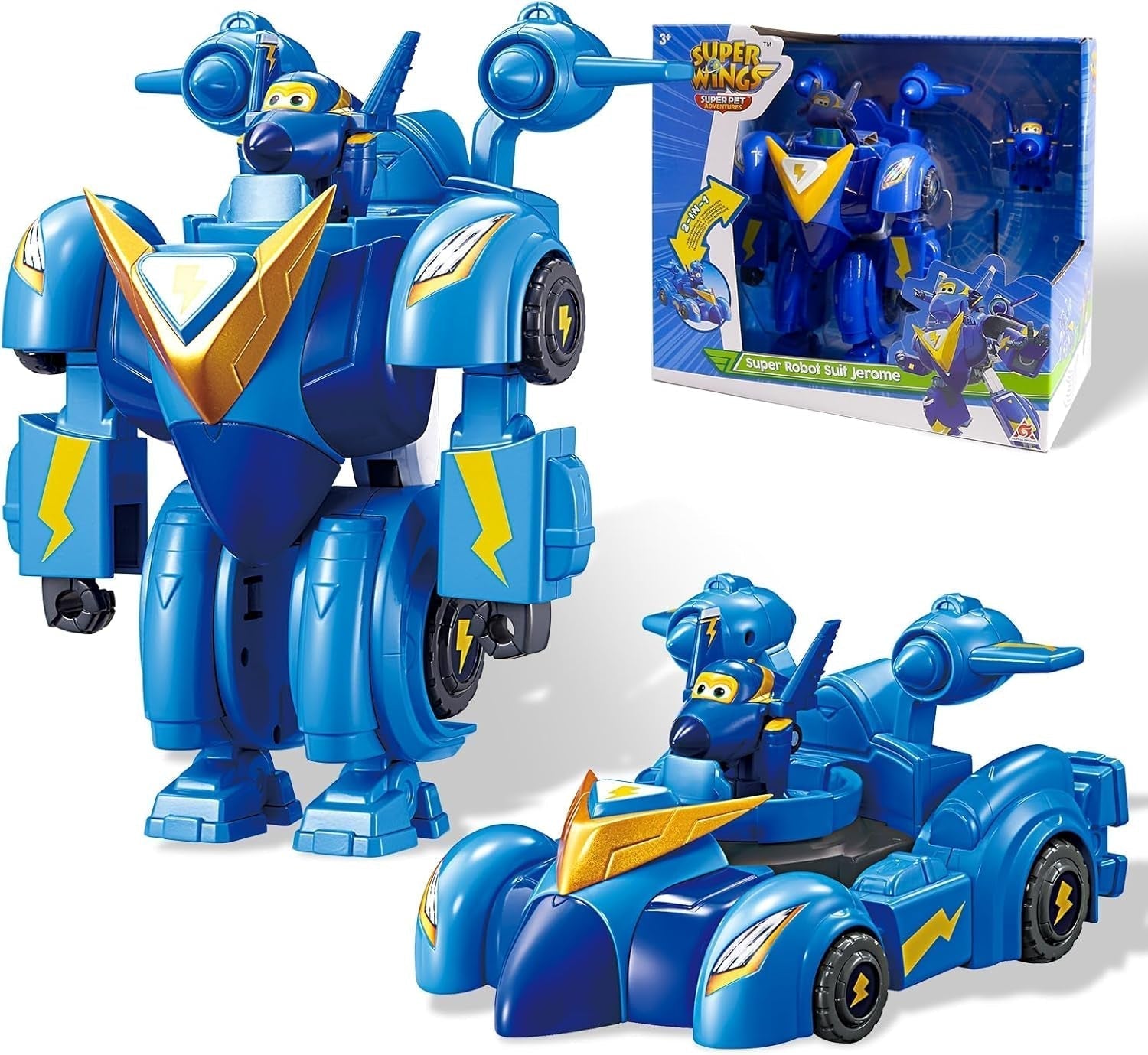 Super Wings EU770351 - Super Robot Suit Jett, aprox. 18 cm înălțime figurină de joacă transformabilă, costum de robot 2 în 1 și super mașină, pentru copii de la 3 ani în sus, Roșu Action figures Naty Shop Jerome Bot