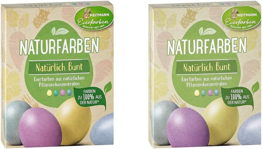 Heitmann Egg Dye Set de teinture naturelle, 3 poudres de teinture aux œufs (jaune, violet, gris-bleu), feuille d'autocollants en papier d'herbe
